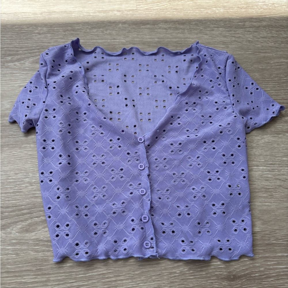 Purple Eyelet Button-Up Women's Top